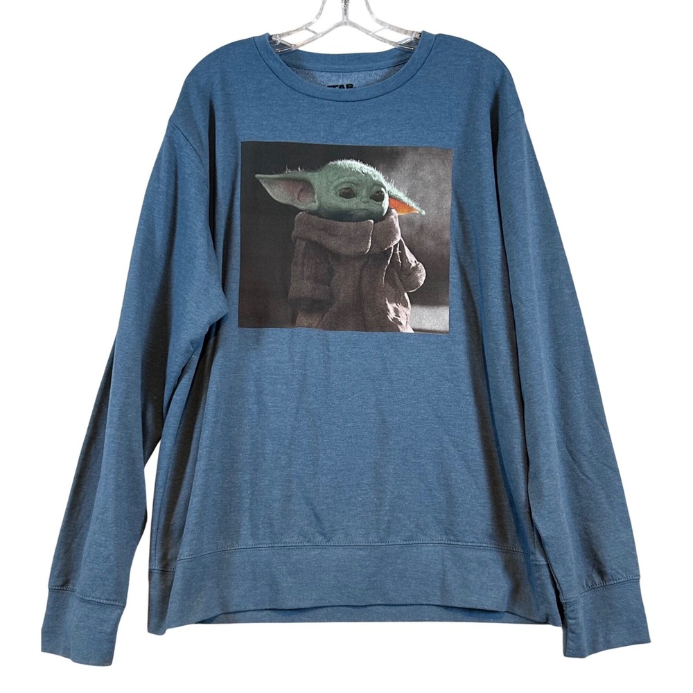 NWT Star Wars Mad Engine Grogu Baby Yoda Sweatshirt‎ Mens Large Blue Mandalorian